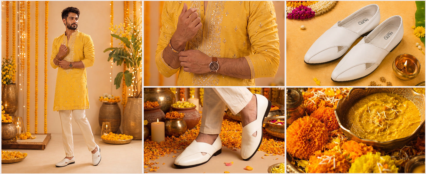 Men Ethnic Tan Criss Cross Slip On Juttis and Mojaris