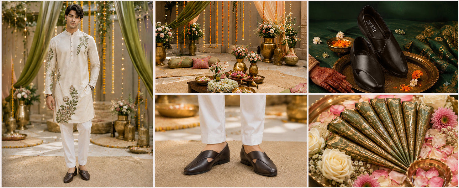 Men Ethnic Tan Criss Cross Slip On Juttis and Mojaris