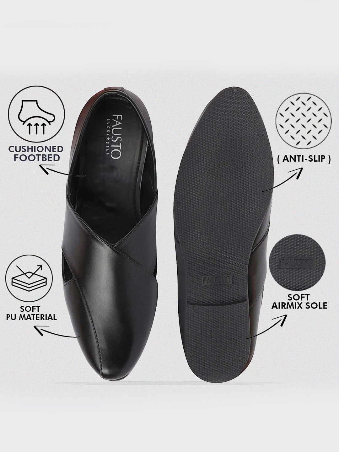 men ethnic black criss cross slip on juttis and mojaris