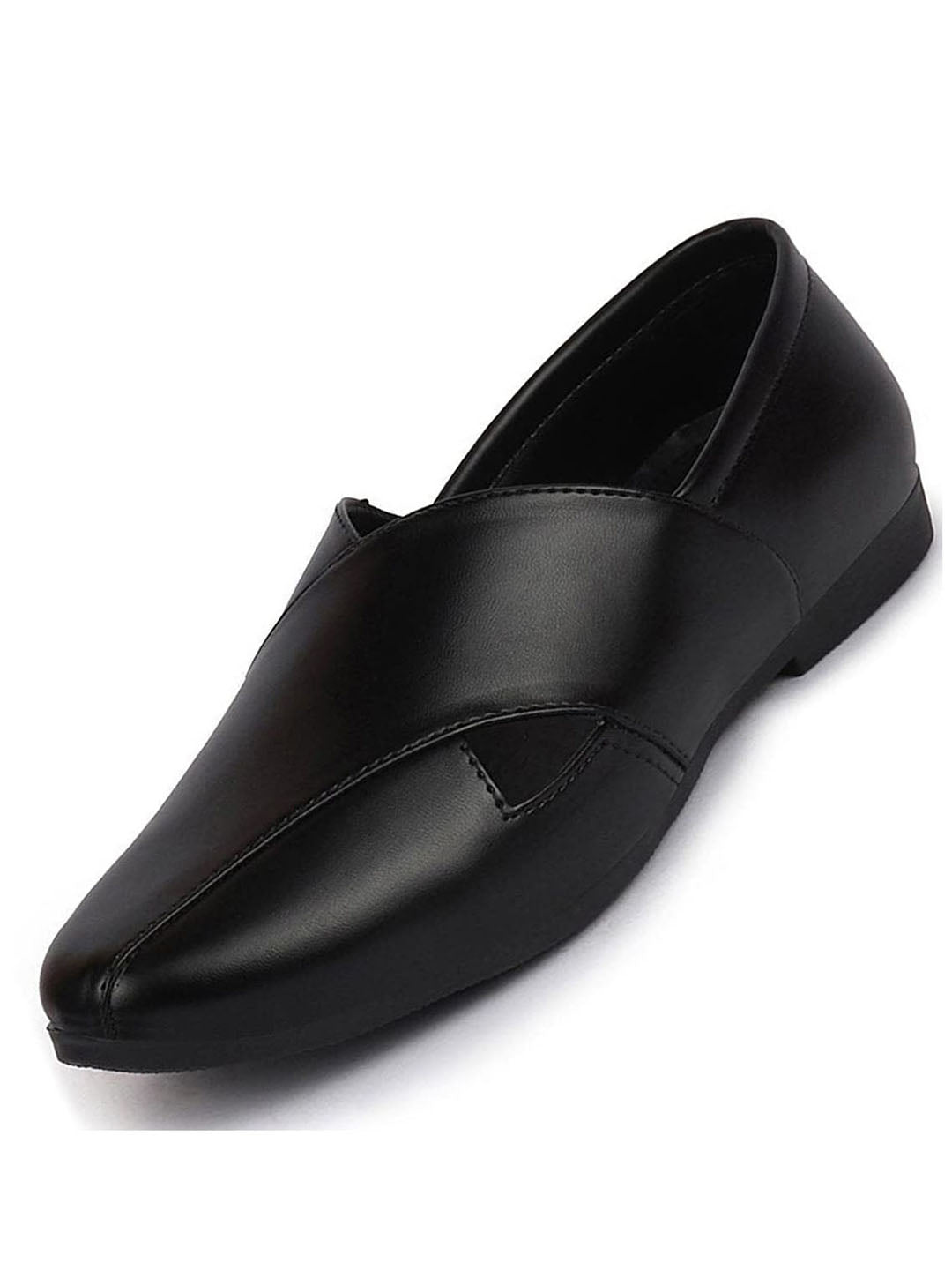 men ethnic black criss cross slip on juttis and mojaris