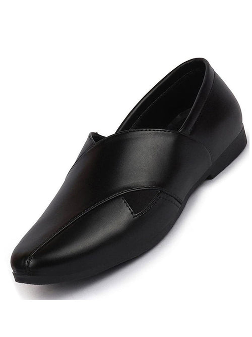 men ethnic black criss cross slip on juttis and mojaris