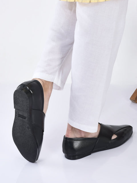 men ethnic black criss cross slip on juttis and mojaris
