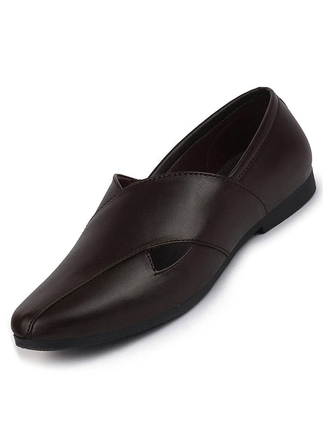 men ethnic brown criss cross slip on juttis and mojaris