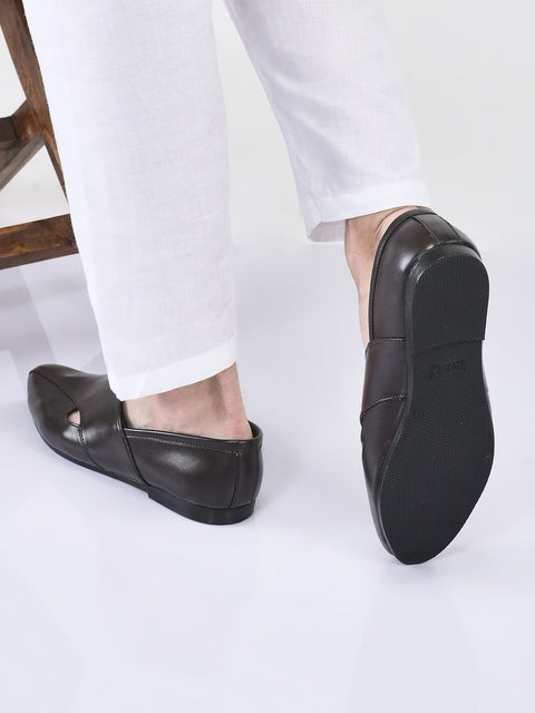 men ethnic brown criss cross slip on juttis and mojaris