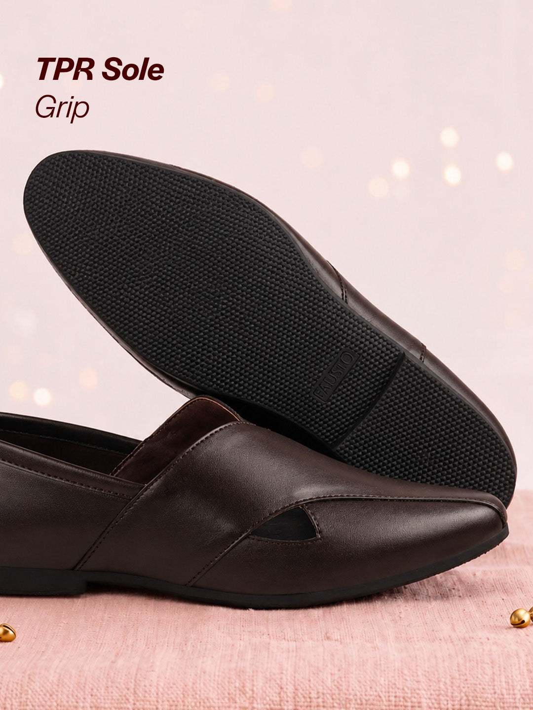 men ethnic brown criss cross slip on juttis and mojaris