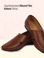 men ethnic tan criss cross slip on juttis and mojaris