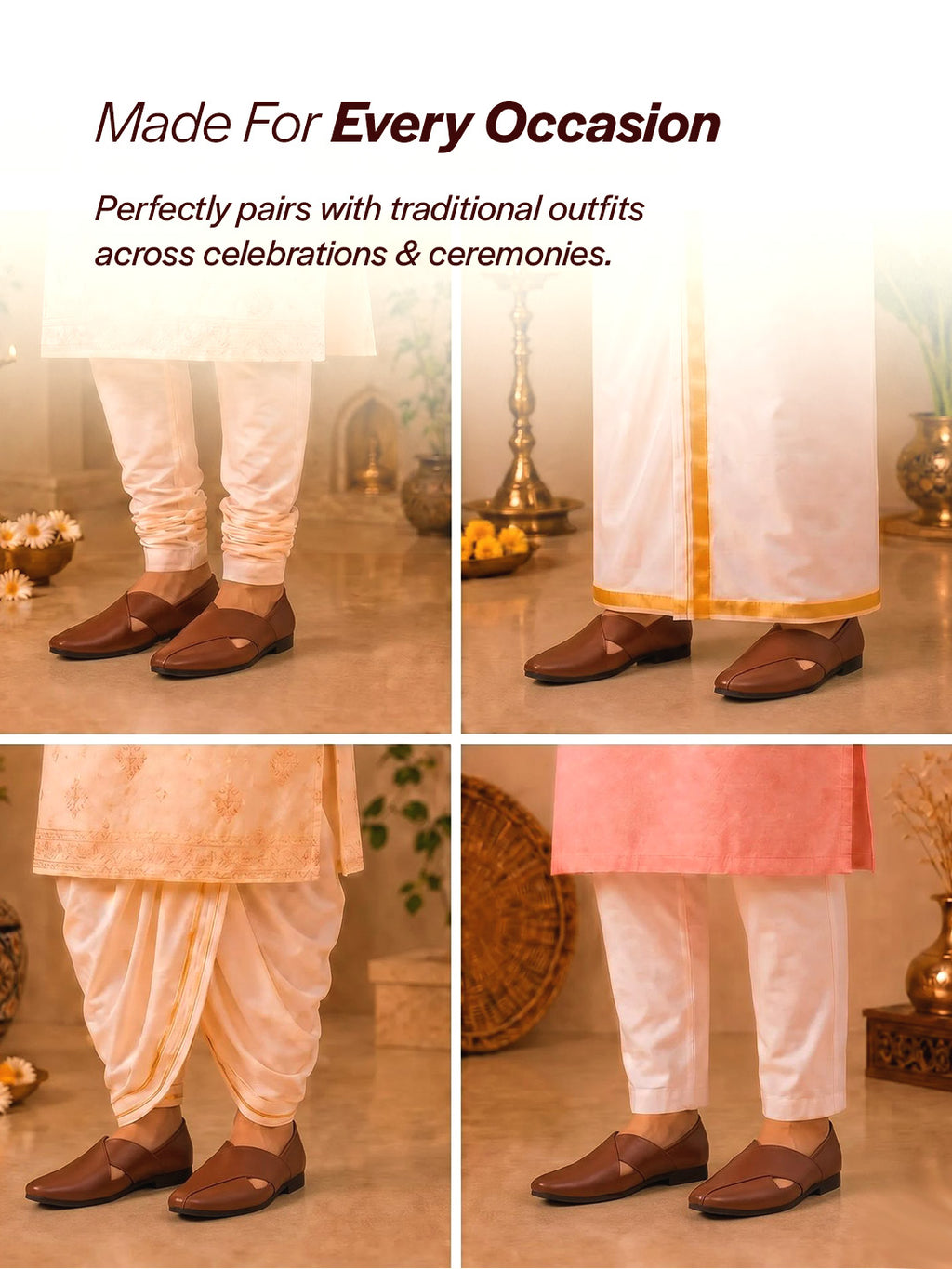 men ethnic tan criss cross slip on juttis and mojaris