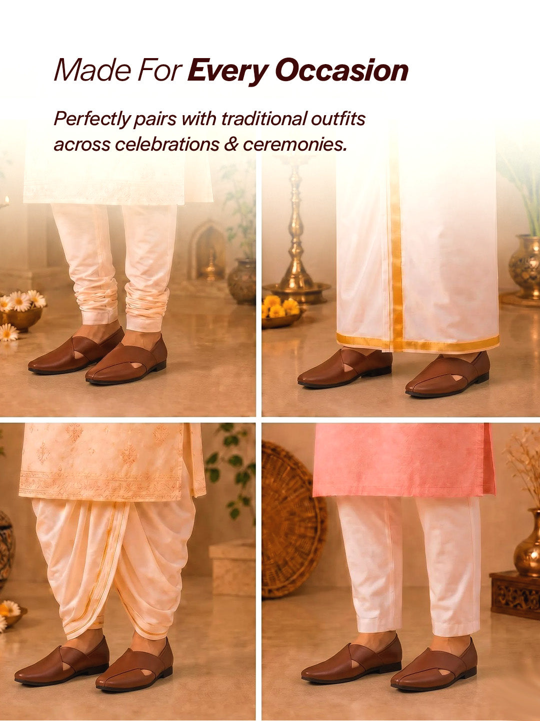 men ethnic tan criss cross slip on juttis and mojaris