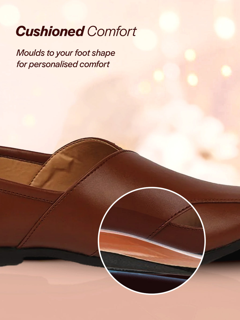 men ethnic tan criss cross slip on juttis and mojaris