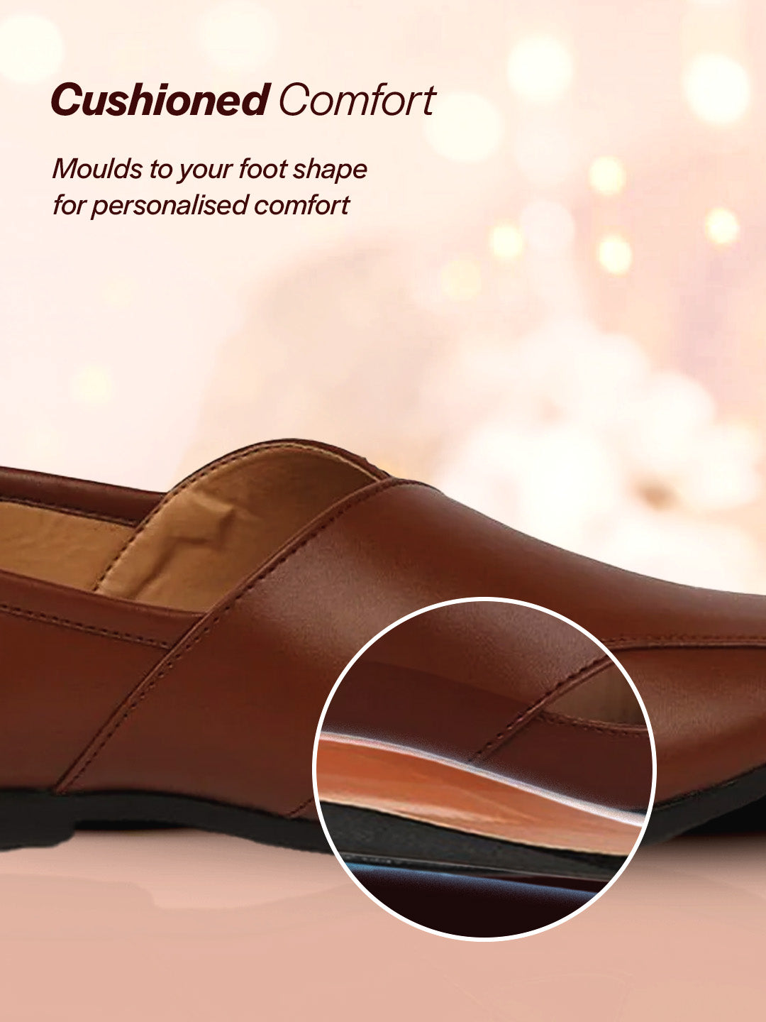 men ethnic tan criss cross slip on juttis and mojaris