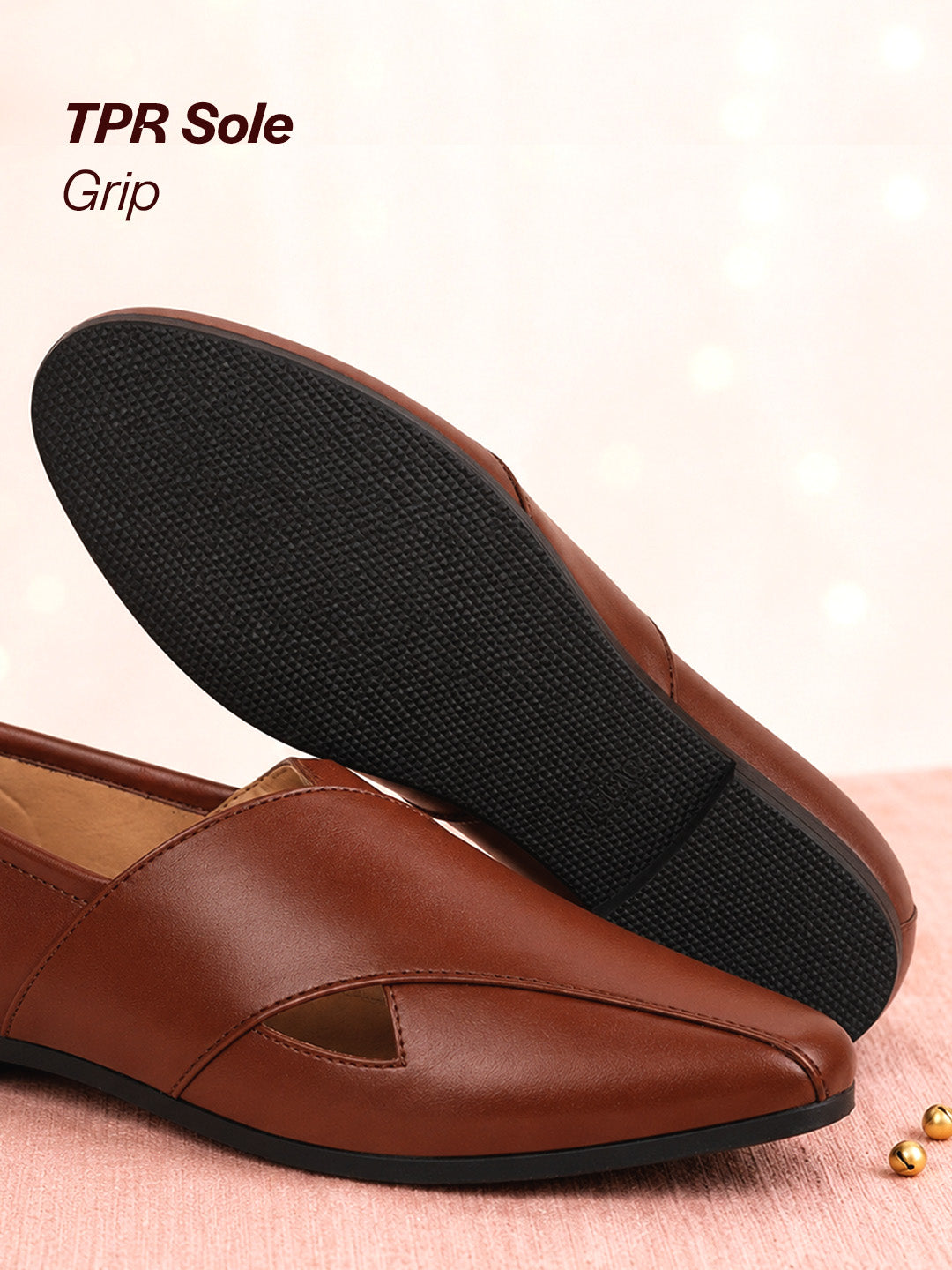 men ethnic tan criss cross slip on juttis and mojaris