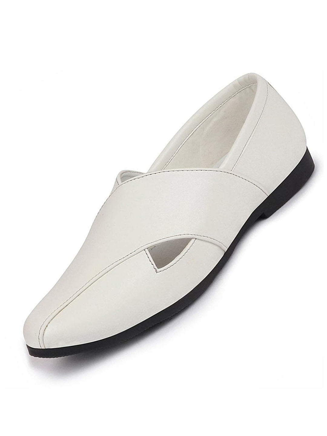 Shop Men Ethnic White Criss Cross Slip On Juttis and Mojaris Online.