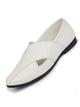Men Ethnic White Criss Cross Slip On Juttis and Mojaris