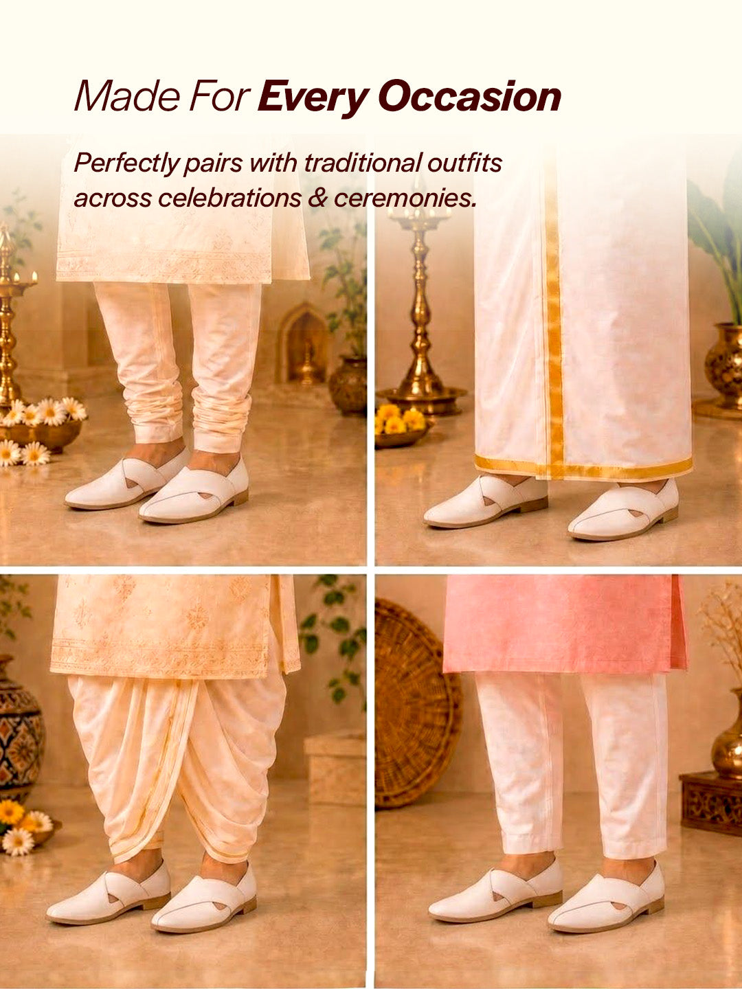 Shop Men Ethnic White Criss Cross Slip On Juttis and Mojaris Online.