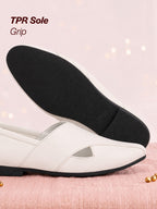 Shop Men Ethnic White Criss Cross Slip On Juttis and Mojaris Online.
