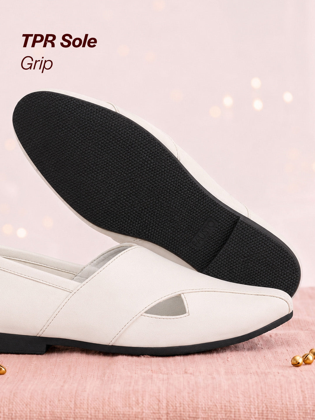 Shop Men Ethnic White Criss Cross Slip On Juttis and Mojaris Online.
