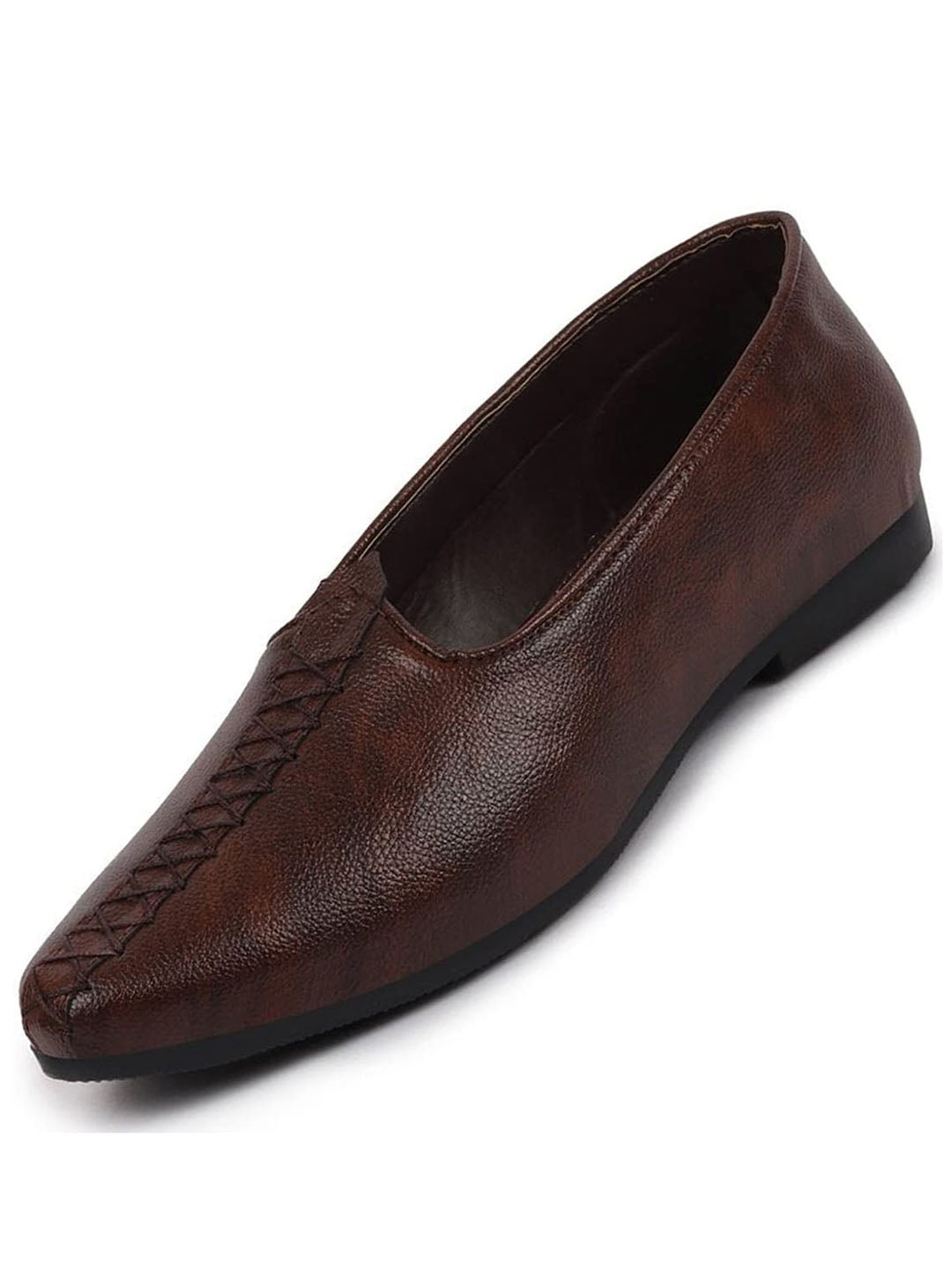 Men Ethnic Brown Hand Stitched Juttis & Mojaris