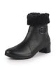 Women Black Flared Heel High Ankle Classic Winter Buckle Strap Side Zipper Fur Boots|Work Boot|Western Dress Boots