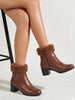 Women Tan Flared Heel High Ankle Classic Winter Buckle Strap Side Zipper Fur Boots|Work Boot|Western Dress Boots