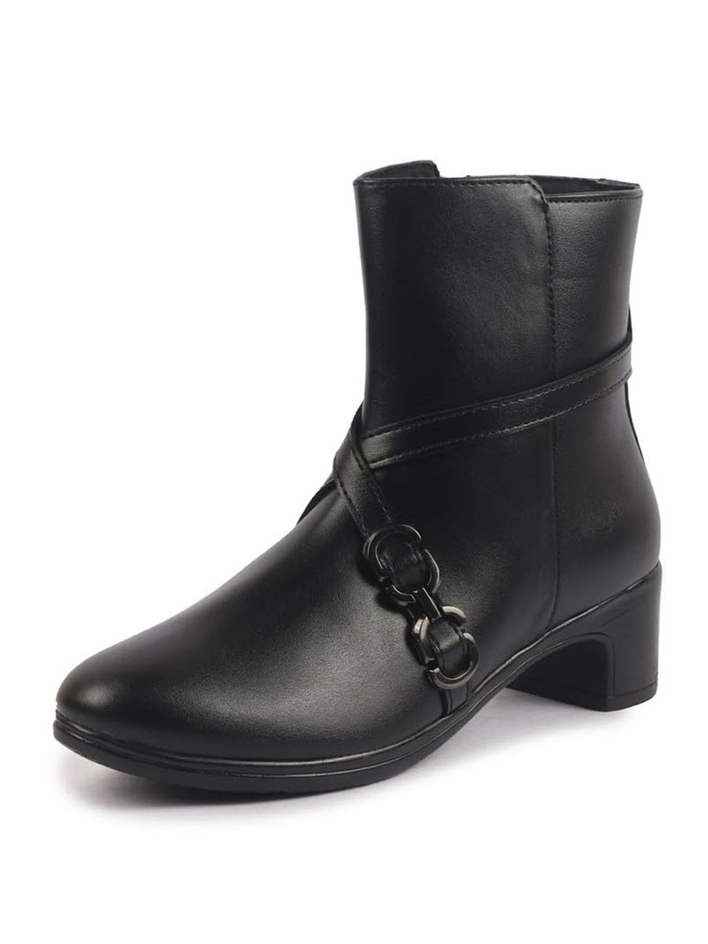 Women Black High Ankle Elegant Slip On Winter Boots|Flared Heel Casual Shoes for Work|Office