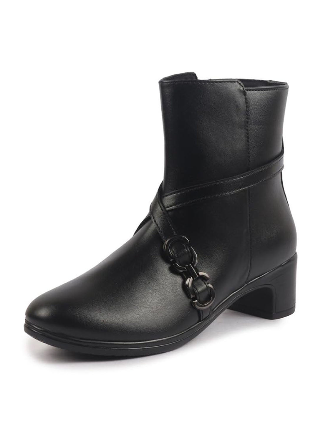 Women Black High Ankle Elegant Slip On Winter Boots|Flared Heel Casual Shoes for Work|Office