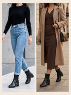 Women Black High Ankle Elegant Slip On Winter Boots|Flared Heel Casual Shoes for Work|Office