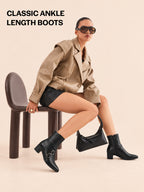 Women Black High Ankle Elegant Slip On Winter Boots|Flared Heel Casual Shoes for Work|Office