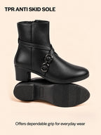 Women Black High Ankle Elegant Slip On Winter Boots|Flared Heel Casual Shoes for Work|Office