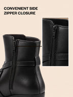 Women Black High Ankle Elegant Slip On Winter Boots|Flared Heel Casual Shoes for Work|Office