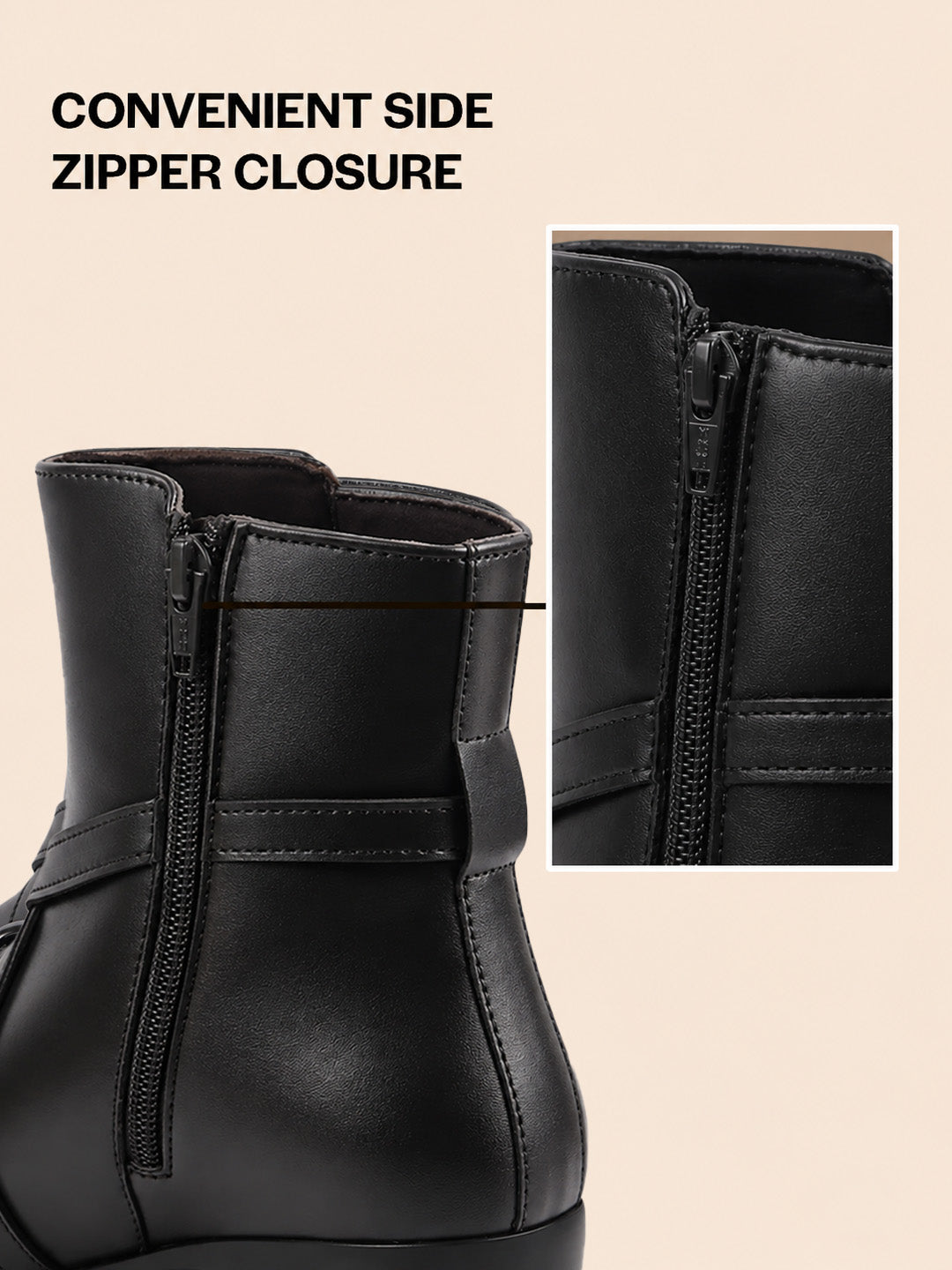 Women Black High Ankle Elegant Slip On Winter Boots|Flared Heel Casual Shoes for Work|Office