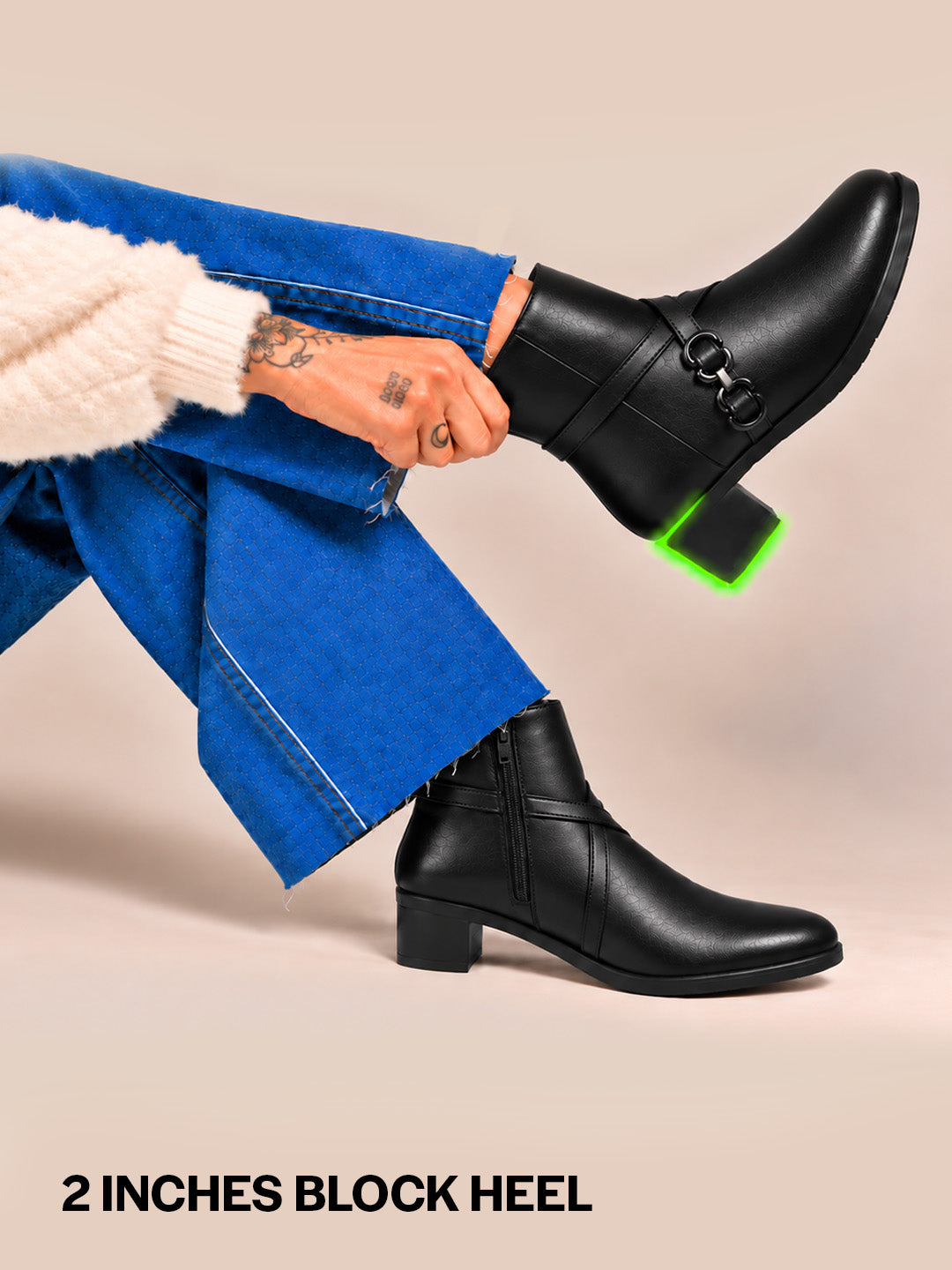 Women Black High Ankle Elegant Slip On Winter Boots|Flared Heel Casual Shoes for Work|Office