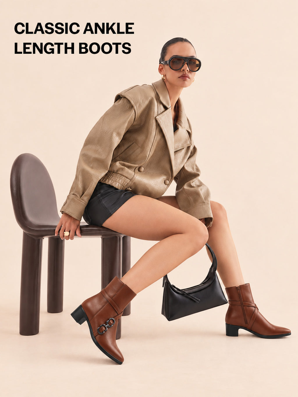 Women Tan High Ankle Elegant Slip On Winter Boots|Flared Heel Casual Shoes for Work|Office