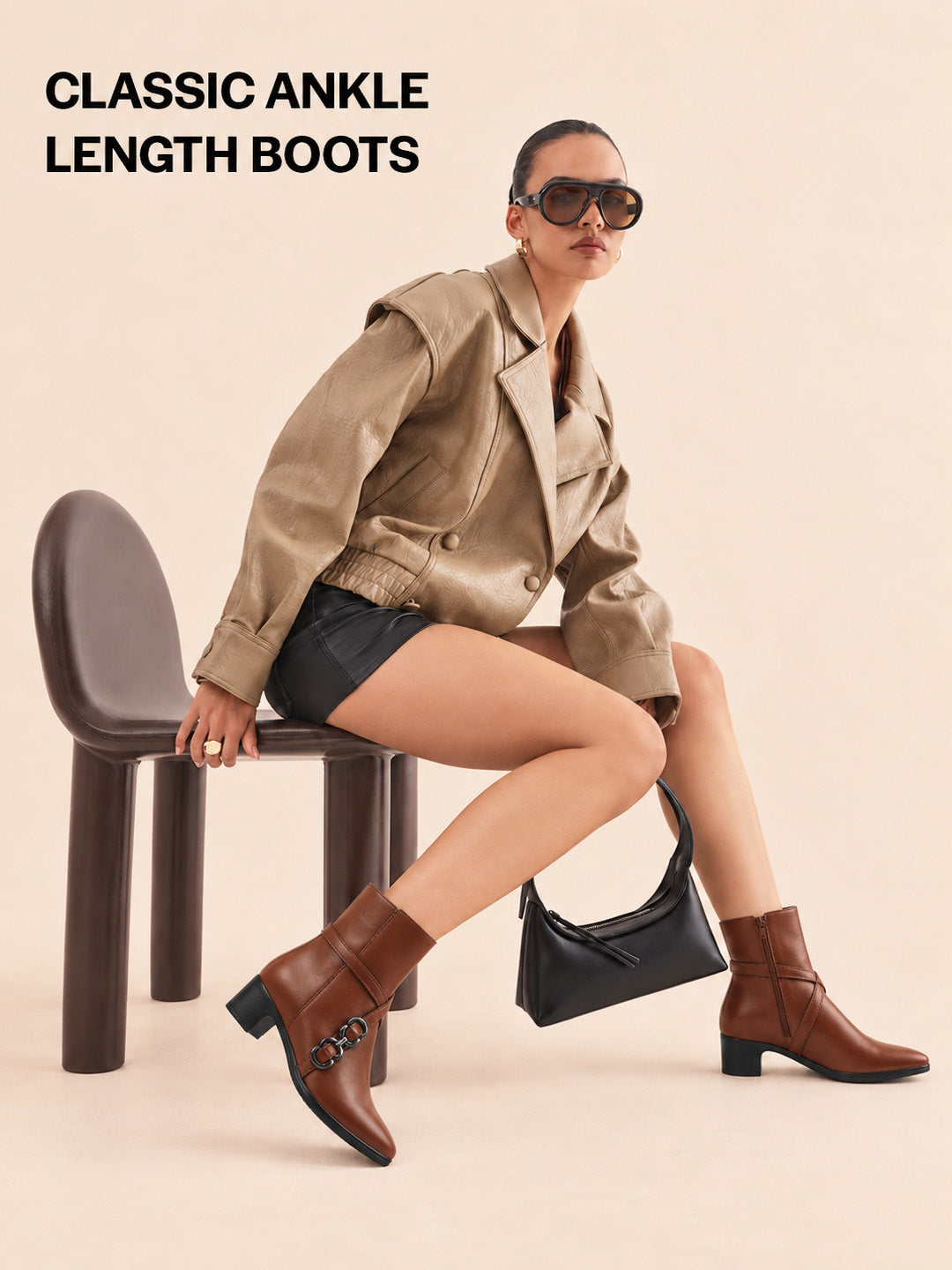Women Tan High Ankle Elegant Slip On Winter Boots|Flared Heel Casual Shoes for Work|Office