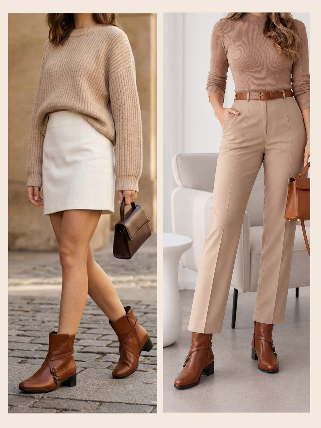 Women Tan High Ankle Elegant Slip On Winter Boots|Flared Heel Casual Shoes for Work|Office
