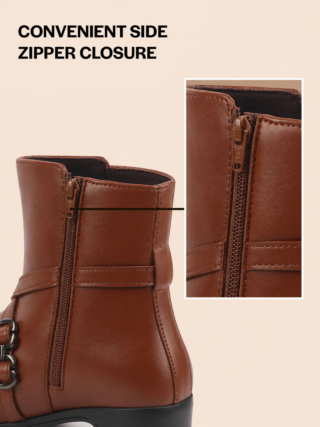Women Tan High Ankle Elegant Slip On Winter Boots|Flared Heel Casual Shoes for Work|Office