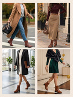 Women Tan High Ankle Elegant Slip On Winter Boots|Flared Heel Casual Shoes for Work|Office