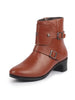 Women High Top Side Zipper Platform Flared Heel Formal Boot Mid Ankle Double Strap Monk Chelsea Boots
