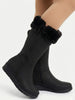 Women Black High Ankle Side Zipper Winter Classic Fur Boots|Memory Cushion Inslole|Platform Wedge Heel Mid Calf Work Boot