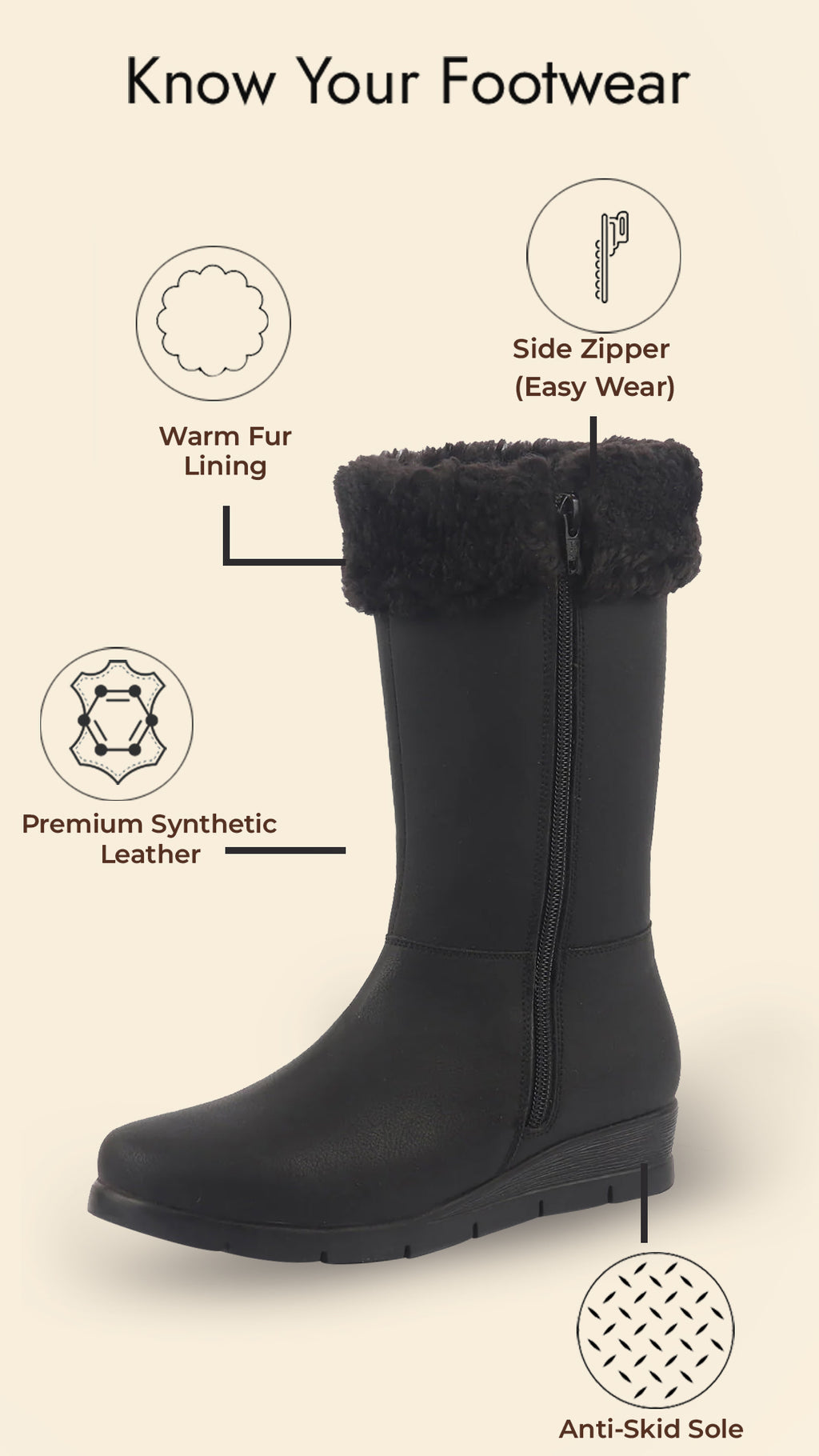 women black high ankle side zipper winter classic fur boots|memory cushion inslole|platform wedge heel mid calf work boot