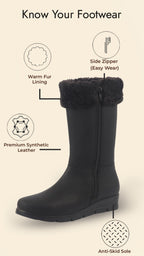 women black high ankle side zipper winter classic fur boots|memory cushion inslole|platform wedge heel mid calf work boot