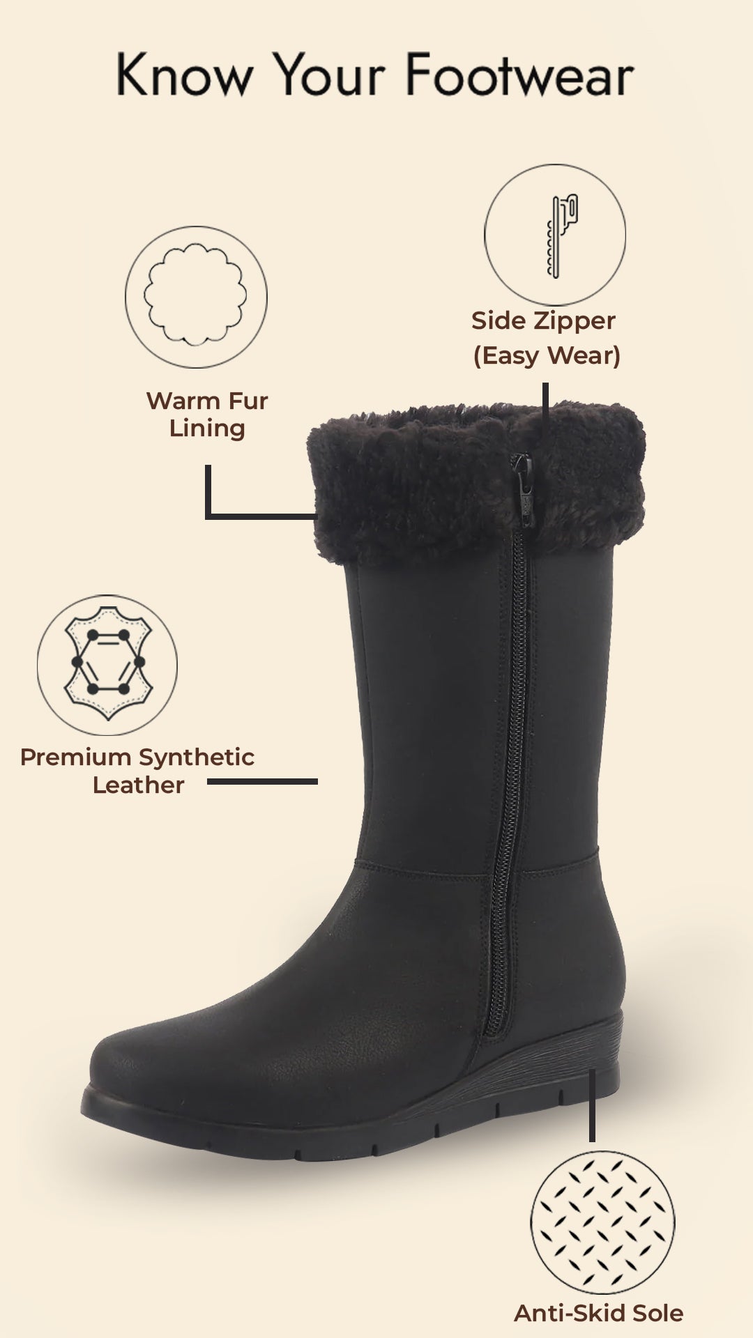 women black high ankle side zipper winter classic fur boots|memory cushion inslole|platform wedge heel mid calf work boot