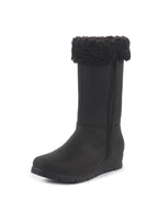 women black high ankle side zipper winter classic fur boots|memory cushion inslole|platform wedge heel mid calf work boot