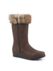 Women Brown High Ankle Side Zipper Winter Classic Fur Boots|Memory Cushion Inslole|Platform Wedge Heel Mid Calf Work Boot