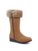 Women Tan High Ankle Side Zipper Winter Classic Fur Boots|Memory Cushion Inslole|Platform Wedge Heel Mid Calf Work Boot