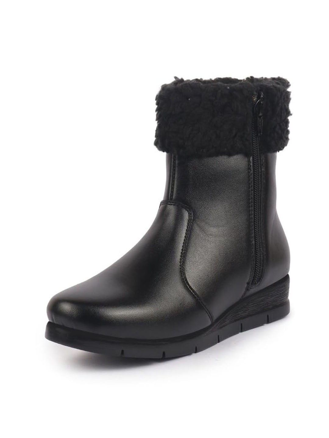 Women High Top Side Zipper Platform Wedge Heel Formal Furr Boot Winter High Ankle Slip-On Boots