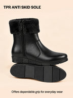 Women High Top Side Zipper Platform Wedge Heel Formal Furr Boot Winter High Ankle Slip-On Boots