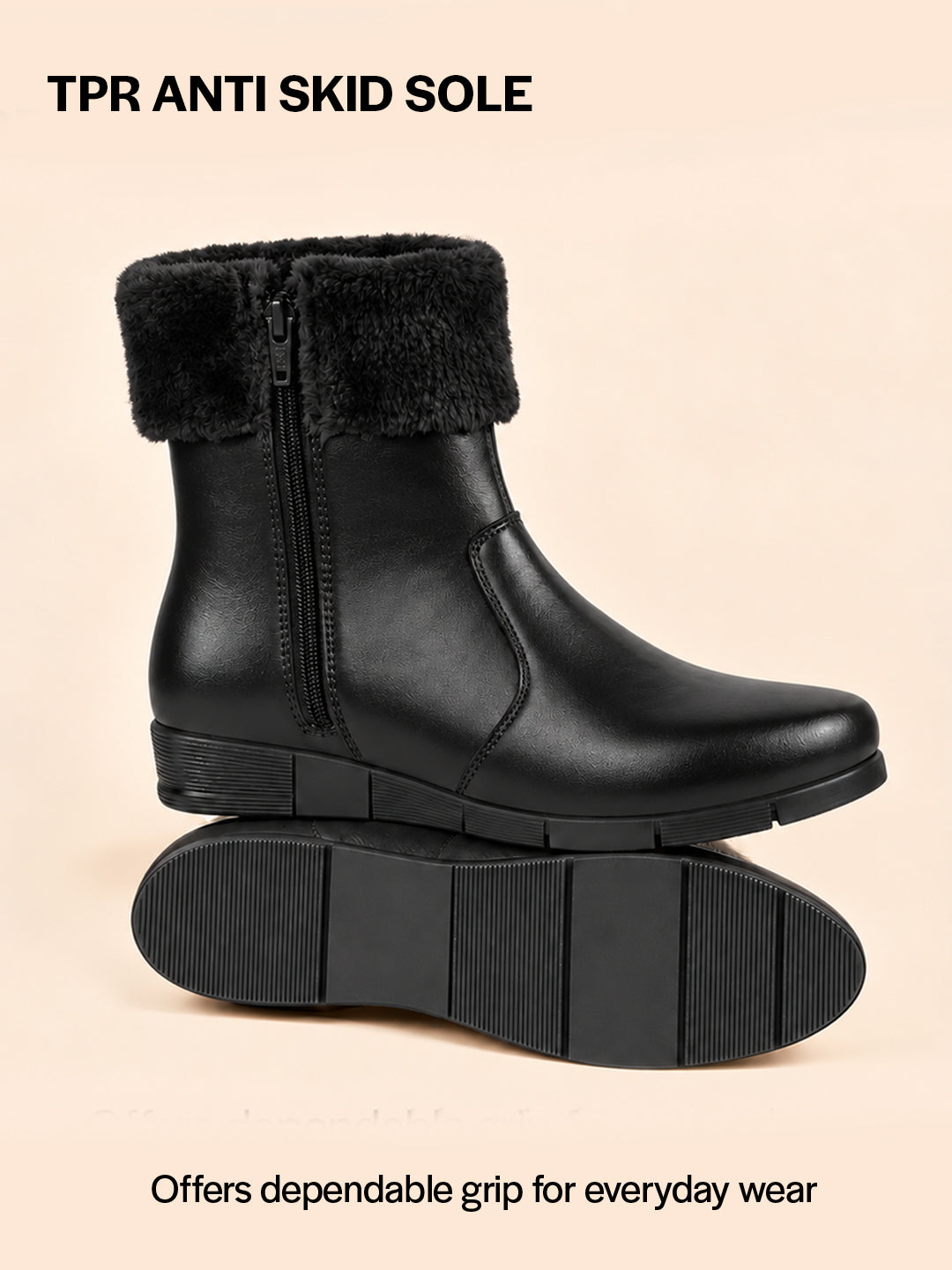 Women High Top Side Zipper Platform Wedge Heel Formal Furr Boot Winter High Ankle Slip-On Boots