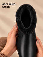 Women High Top Side Zipper Platform Wedge Heel Formal Furr Boot Winter High Ankle Slip-On Boots