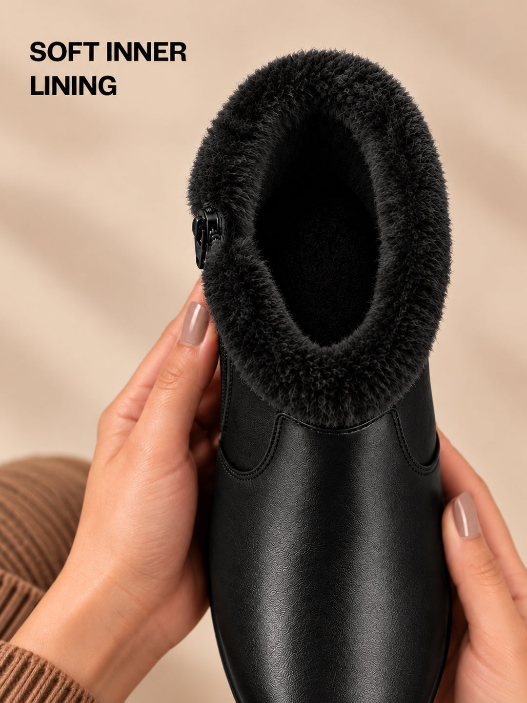 Women High Top Side Zipper Platform Wedge Heel Formal Furr Boot Winter High Ankle Slip-On Boots