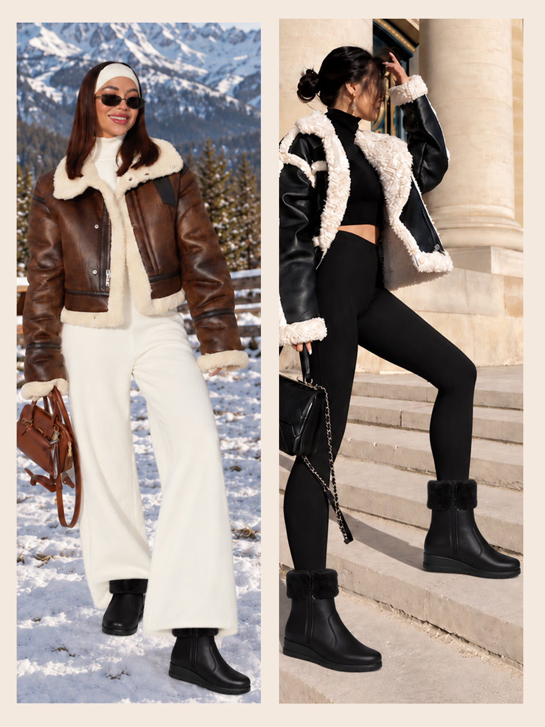Women High Top Side Zipper Platform Wedge Heel Formal Furr Boot Winter High Ankle Slip-On Boots